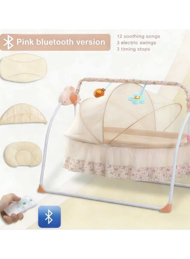 Premium Automatic Electric Baby Swing Cradle with Multipurpose Tray Adjustable Speed, Music Baby Rocker with Net, Safety Belt Toys, Whisper Quiet Technology (Khaki) - Image 2